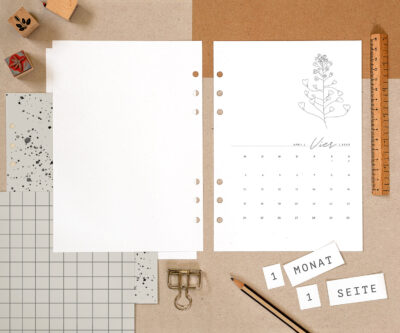 Produktbild mit 1-seitigem Monatsplaner mit minimalistischen botanischen Motiven