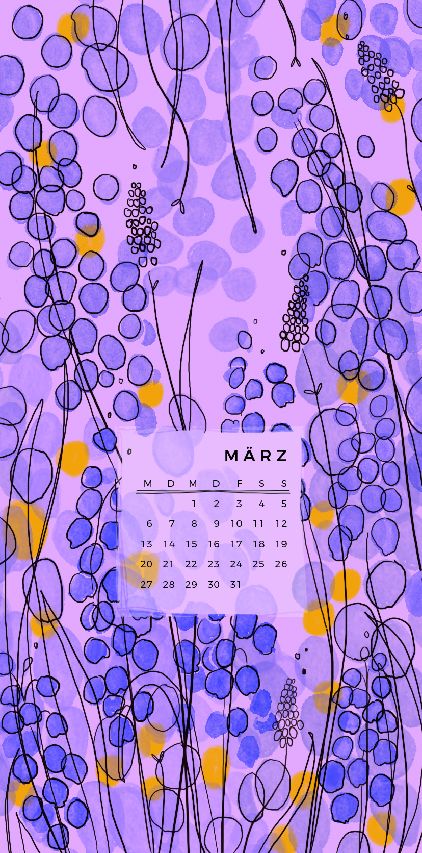 Hyazinthen-Illustration mit Kalender für März 2023