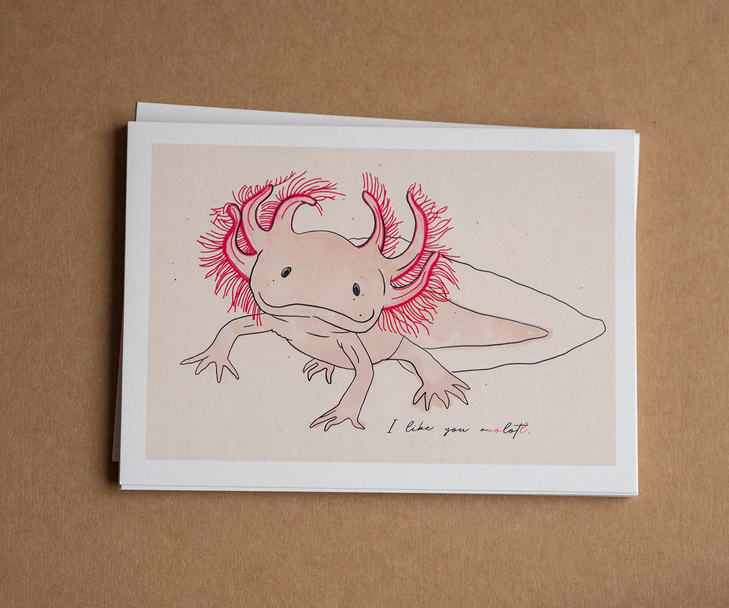 Postkarte mit Axolotl-Motiv
