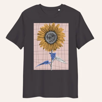 Sonnenblumenzeichnung mit Karo-Hintergrund auf Bio-Shirt